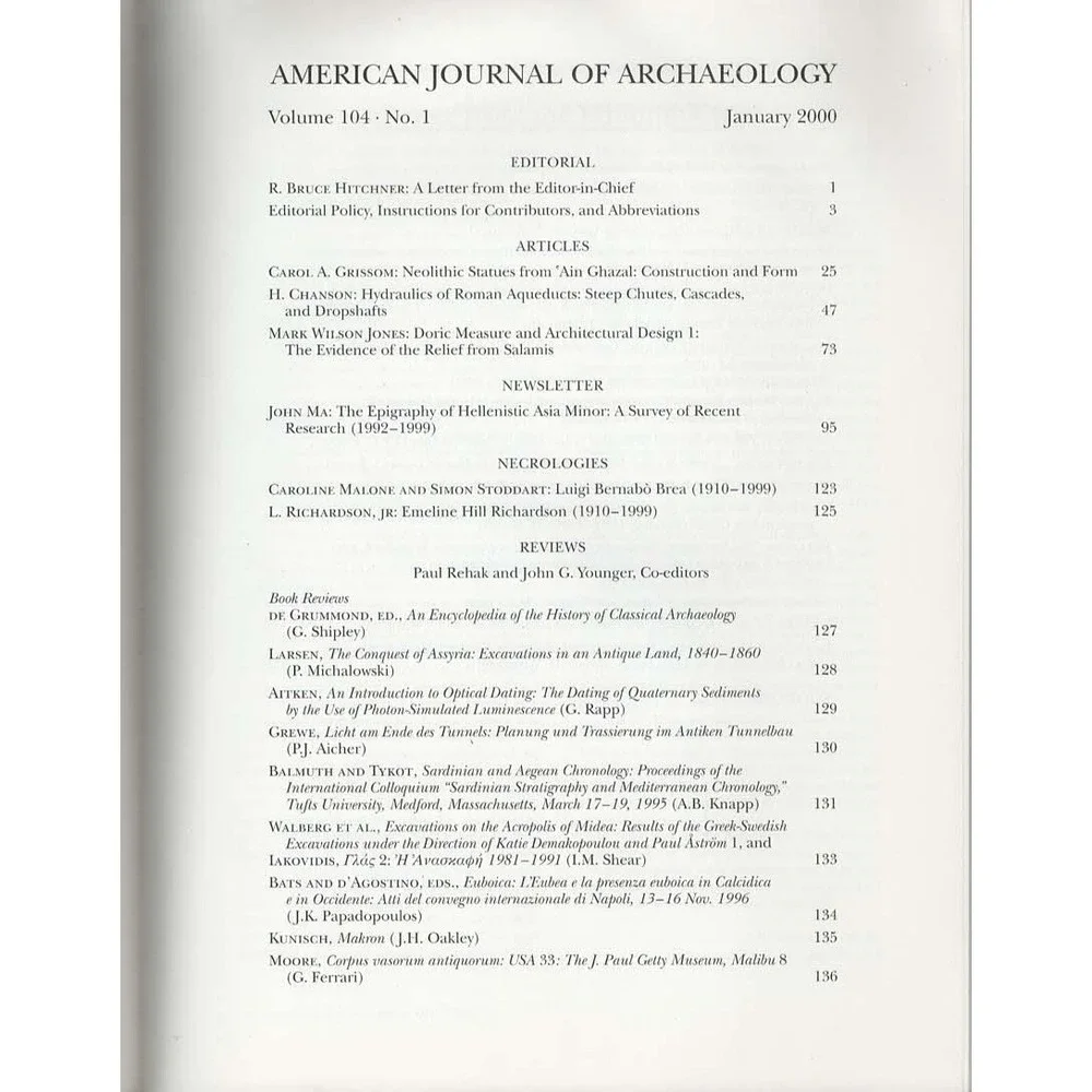 American Journal of Archaeology Jan 2000 Roman Aqueducts Neolithic Statues Doric